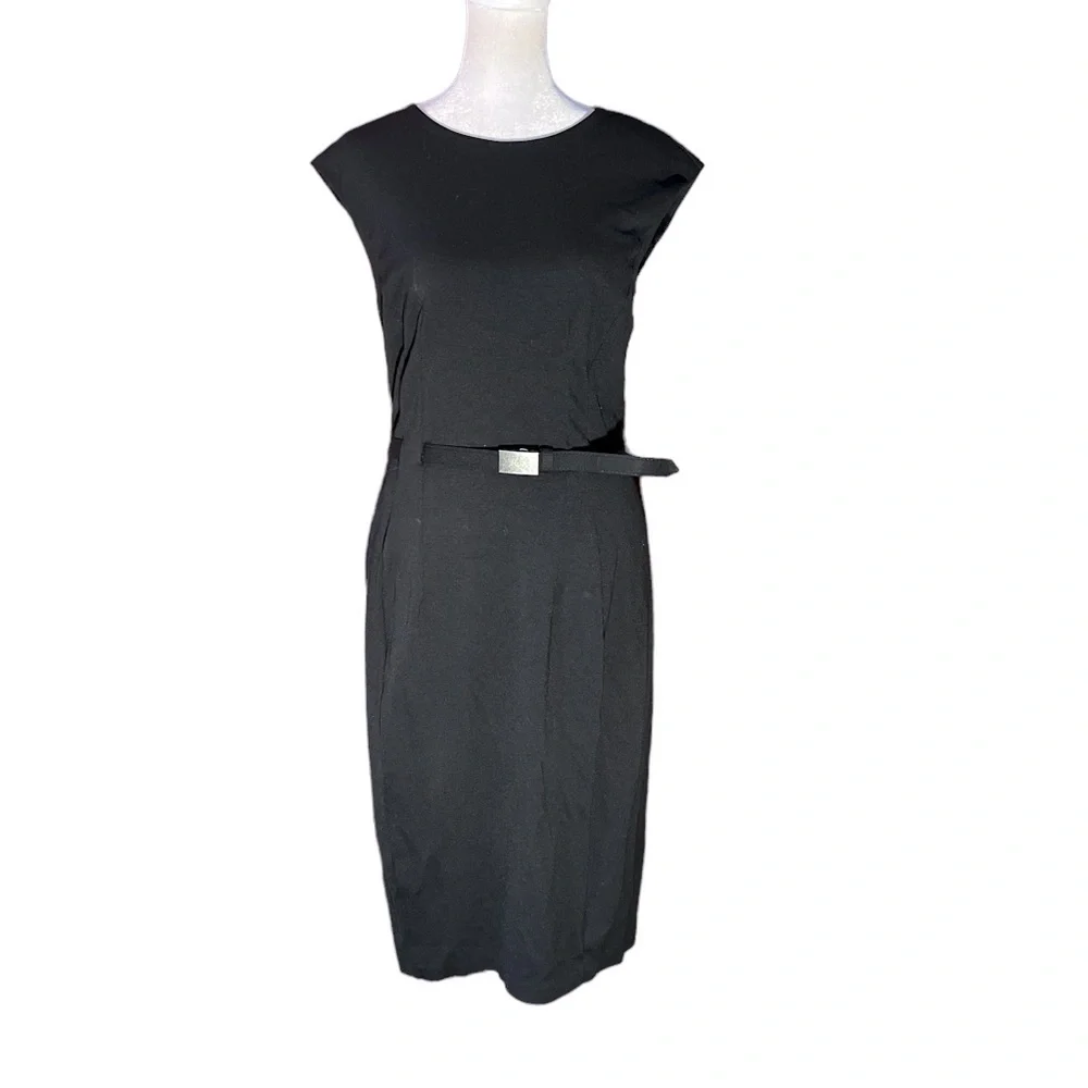 LAUREN RALPH LAUREN BLACK JERSEY SLEEVELESS BELTED MIDI DRESS GREAT CONDITION S